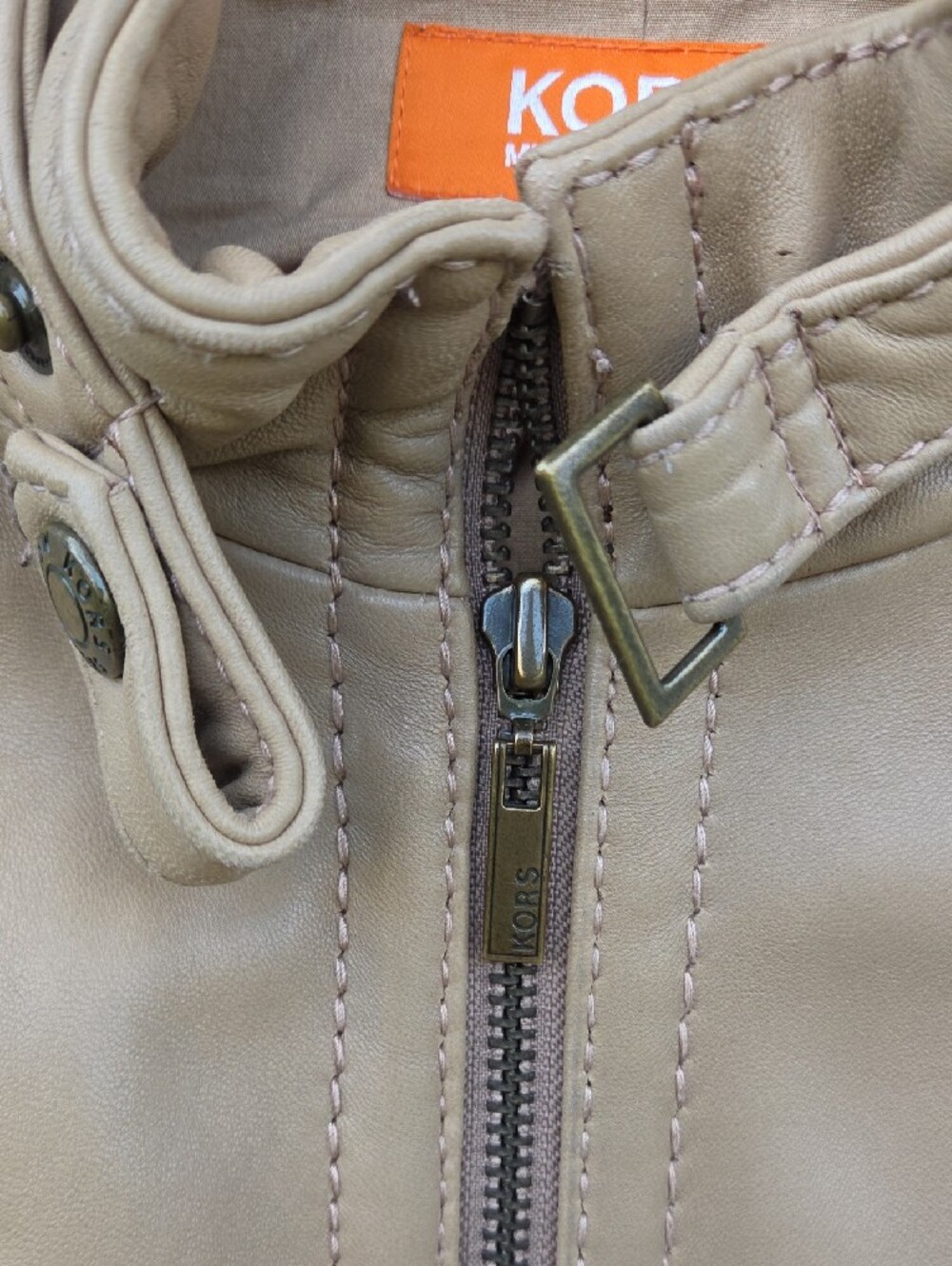 Michael Kors Beige Leather Zip-Front Jacket - Picture 8 of 10